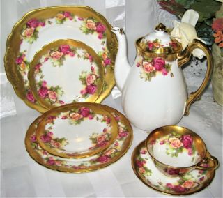 Royal Chelsea Golden Rose - Teapot,  Tray,  Plates & Teacup Set
