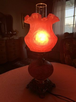Vintage Fenton Opalescent Cranberry Art Glass Daisy & Fern Lamp L.  G.  Wright 10