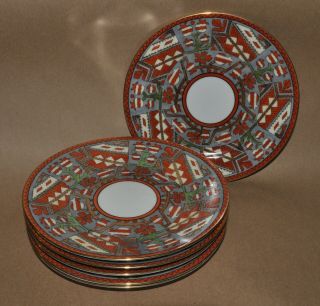 6 Vtg.  Noritake Dessert Plates Deco Flowers Stripes Geometric Hand Painted 7.  5 "