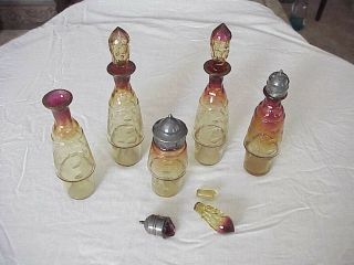 Etched Antique Amberina Cruet Bottles