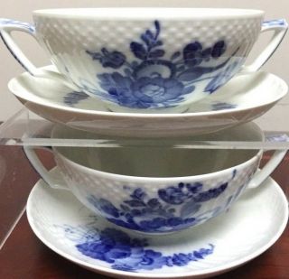 Set of 6 Royal Copenhagen Blue Flowers Cream Soup Bowls & Saucers 1872 2nds 4
