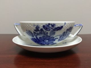 Set of 6 Royal Copenhagen Blue Flowers Cream Soup Bowls & Saucers 1872 2nds 6