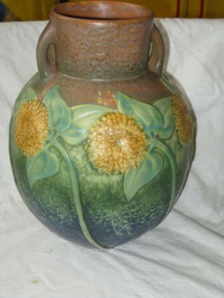 Roseville Sunflower 9 1/2 " Handled Vase 1930