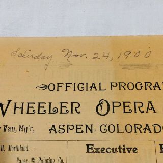 Antique Wheeler Opera House Aspen Colorado Playbill 1900 Aspen High School w Ads 2