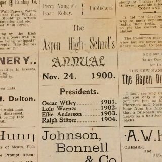 Antique Wheeler Opera House Aspen Colorado Playbill 1900 Aspen High School w Ads 4