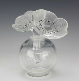 Lalique France Crystal Deux Anemone Two Flowers Art Glass Perfume Bottle Nr Lma