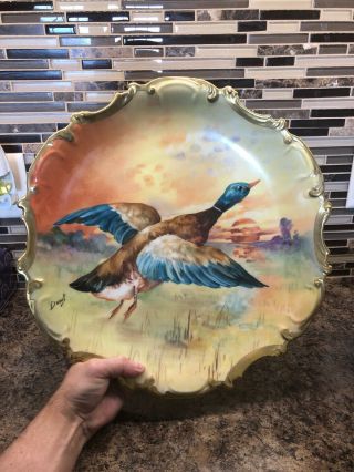 Coronet Huge 15.  5 Limoges Charger Painted Game Birds - Signed Duval