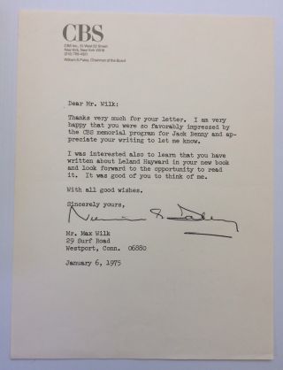 Rare Cbs Pioneer William S.  Paley Signed Autographed 1975 Letter -