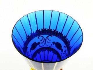Rare 19th C BACCARAT Glass Sapphire Blue Pedestal Vase w/ Gold Hand Painting 5