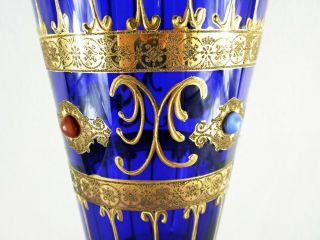 Rare 19th C BACCARAT Glass Sapphire Blue Pedestal Vase w/ Gold Hand Painting 6