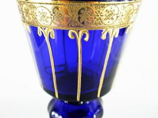 Rare 19th C BACCARAT Glass Sapphire Blue Pedestal Vase w/ Gold Hand Painting 7