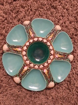 Majolica Minton Oyster Plate In Turquoise Dk Green 1323 Date 1874 Authentic