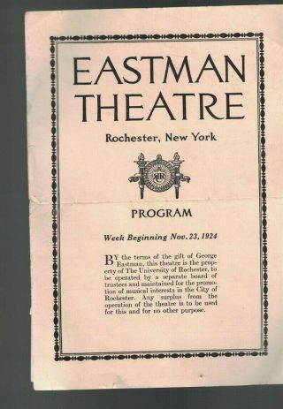 Eastman Theatre Program November 23 1924 Richard Barthelmess Classmates