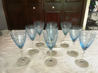 Set Of 9 Fostoria Versailles Blue 8 1/4 " Water Goblets