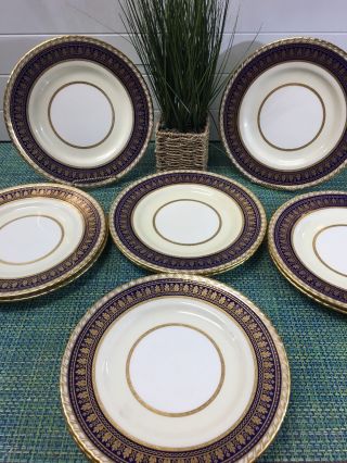 Set 10 Gold Encrusted Dinner Plates Minton (s) China Pa2110 Cobalt Blue Gadroon