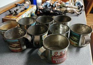 9 Rare Vintage Bonanza Ponderosa Ranch Western Tv Tin Cup Mug Joe Hoss Adam
