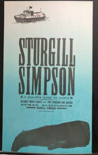 Sturgill Simpson Hatch Show Print Concert Poster Night 1 @ Ryman Nashville 2016