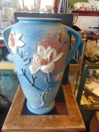 Roseville Pottery Magnolia Blue Floor Vase 100 - 18 - - Chip & Crack