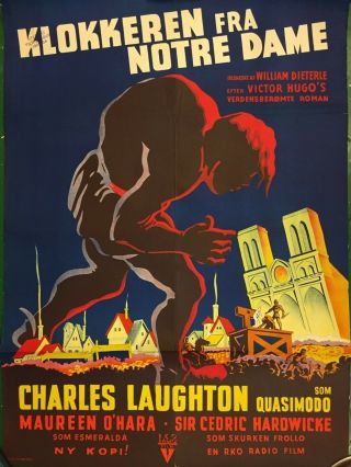 The Hunchback Of Notre Dame 1953 - 54 Vintage Danish Cinema Movie Poster