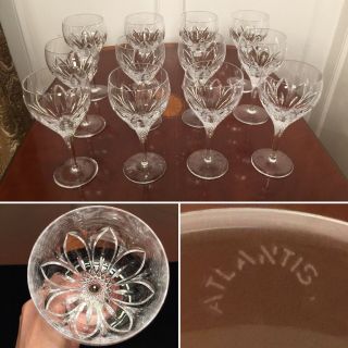 Set 12 Vintage Atlantis Crystal Chartres 10 Oz Water Wine Glasses Goblets 7.  25 "
