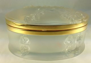 Elegant Lalique France Frosted Crystal Glass Coppelia Trinket Dresser Box Oval