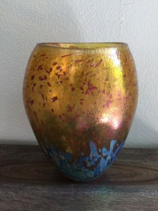 Signed Robert Eickholt Art Glass Iridescent Large Vase