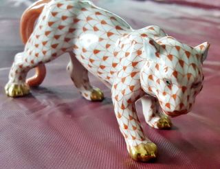 Herend Tiger On The Prowl Rust Fishnet 15977 Fine Hungarian Porcelain