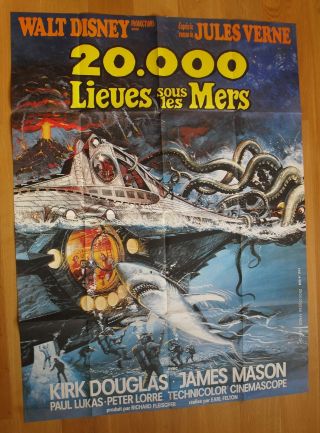 20000 Leagues Under Sea Kirk Douglas Vernes French Movie Poster R70s