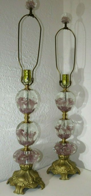 (2) Art Glass Paperweight Table Lamps Pair St.  Clair L&l Base 8064
