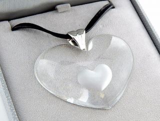 $375 Lalique Clear Xxl Tender Dual Heart Crystal Pendant Necklace Sterling Mib