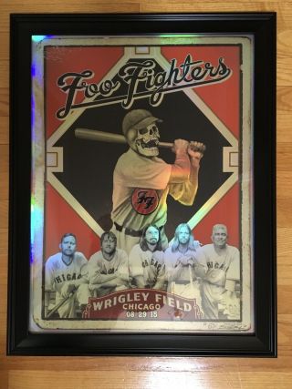 Foo Fighters Rare Emek 2015 Wrigley Chicago Foil 20/25 Signed & Doodled Framed