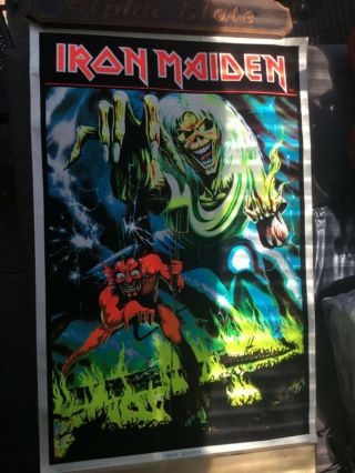 2 Vintage Iron Maiden Velvet Blacklight Poster Number Of The Beast 1983