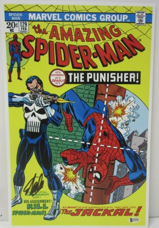 Stan Lee Signed Marvel Spider - Man The Punisher 11x17 Print Beckett Bas F10287