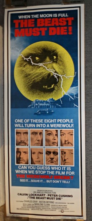 The Beast Must Die 1974 Rolled 14x36 Insert Movie Poster Peter Cushing