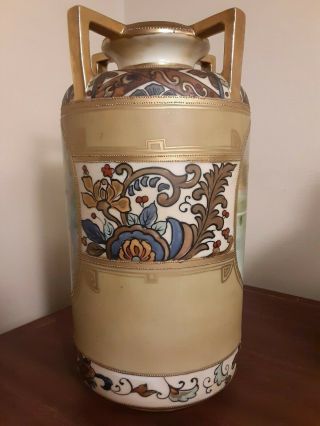 LARGE ANTIQUE HAND PAINTED NIPPON PORCELAIN URN VASE WITH NUDE AND GOLD MORIAGE 2