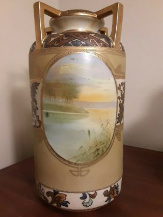 LARGE ANTIQUE HAND PAINTED NIPPON PORCELAIN URN VASE WITH NUDE AND GOLD MORIAGE 3