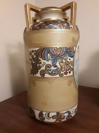 LARGE ANTIQUE HAND PAINTED NIPPON PORCELAIN URN VASE WITH NUDE AND GOLD MORIAGE 4