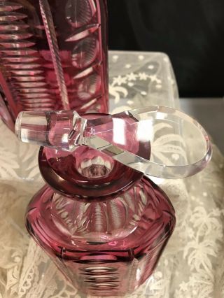 VINTAGE Cranberry Red Cut to Clear Crystal Decanters Set 2 2
