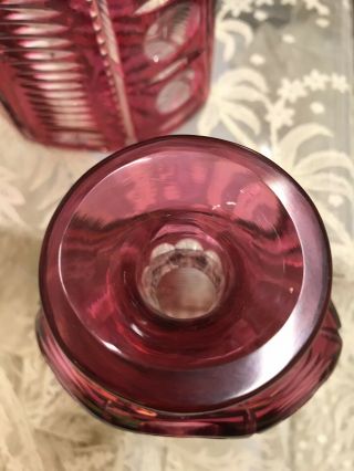 VINTAGE Cranberry Red Cut to Clear Crystal Decanters Set 2 3