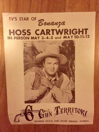 Dan Blocker Hoss Cartwright Six 6 Gun Territory Autograph Bonanza