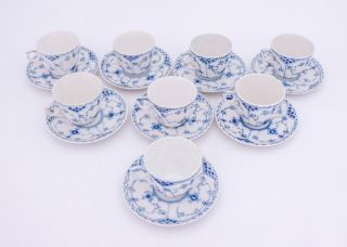 8 Cups & Saucers 719 - Blue Fluted Royal Copenhagen - Half Lace - 1:st Quality 3
