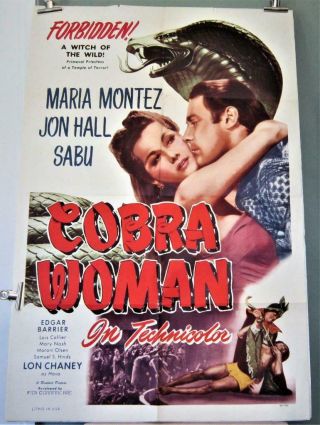 1944 Cobra Woman 1949 Rerelease One - Sheet Maria Montez Jon Hall Sabu
