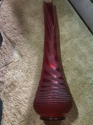 Vintage Le Smith Ribbed Ruby Red Mid Century Modern Swung Stretch Floor Vase 35 "