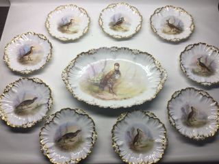 Antique Limoges Hand Painted Game Bird Plate And Platter Set