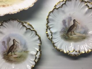 Antique Limoges Hand Painted Game Bird Plate And Platter Set 6