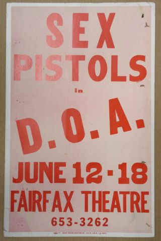 The Sex Pistols In D.  O.  A.  A Rite Of Passage Cardboard Concert Film Poster Punk