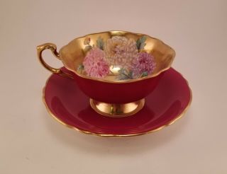 RARE Paragon Floating Chrysanthemum,  Gold/Red,  Teacup & Saucer A1571 11
