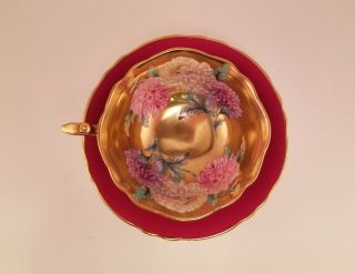 RARE Paragon Floating Chrysanthemum,  Gold/Red,  Teacup & Saucer A1571 12