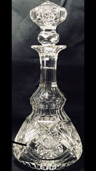 Rare Antique Abp Clark Mayflower Superior Cut Glass Whiskey Decanter Jug