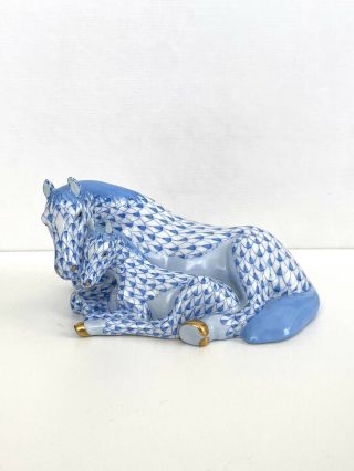 Herend Mare Foal Horse - Blue Fishnet Porcelain Figurine